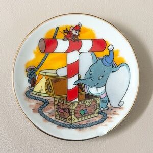 Vintage Disney Alphabet Collectible Gold Rim Mini Plate "T" Timothy Mouse Dumbo